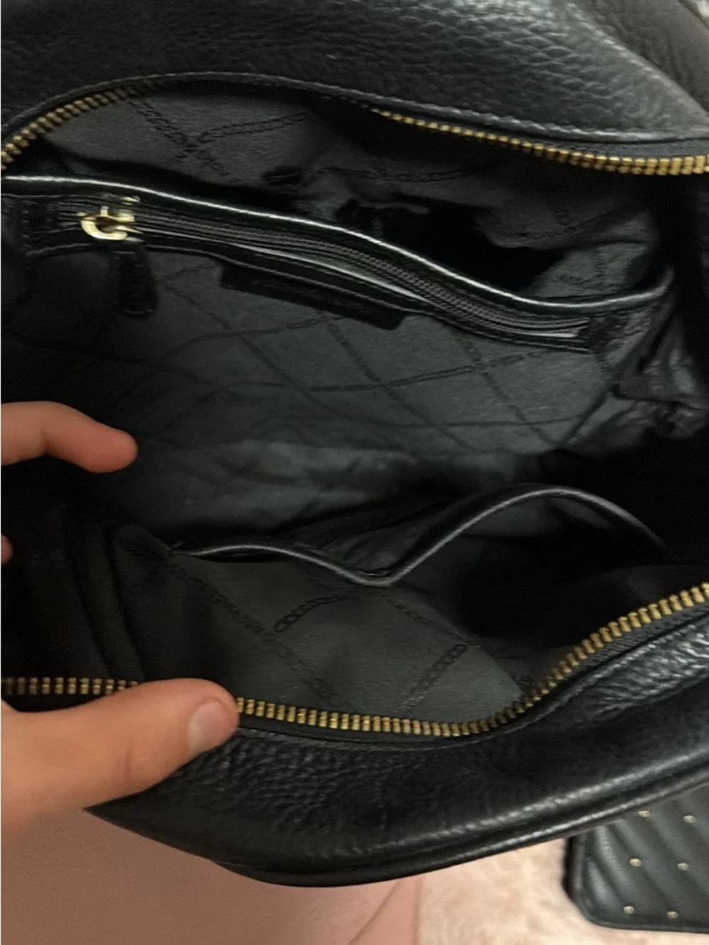 Michael Kors Black Pebbled Leather Backpack with Gold Logo